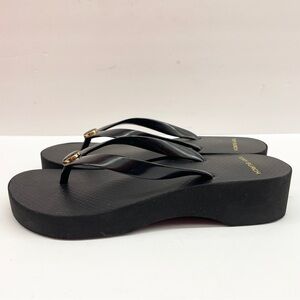 Tory Burch Black Wedge Platform Flip Flops Women’s 7 Y2K Designer Thong Sandal